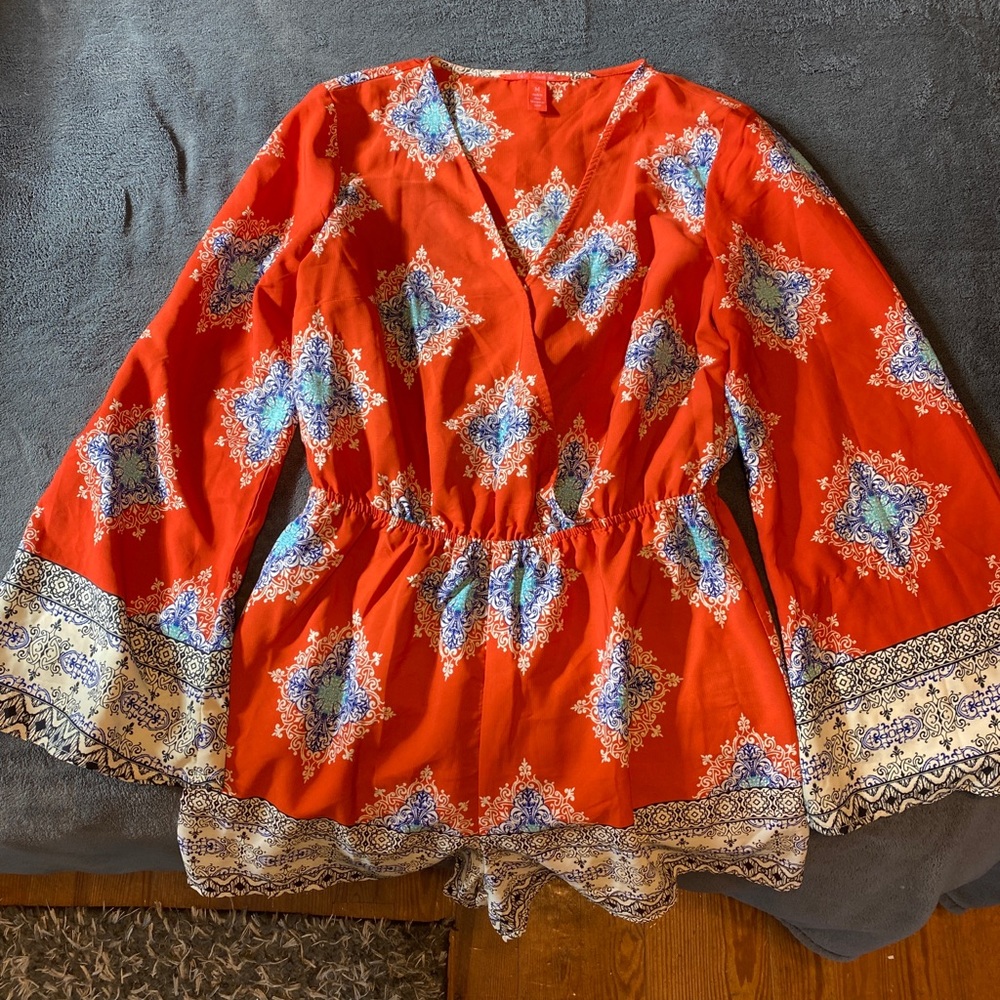 Red patterned romper